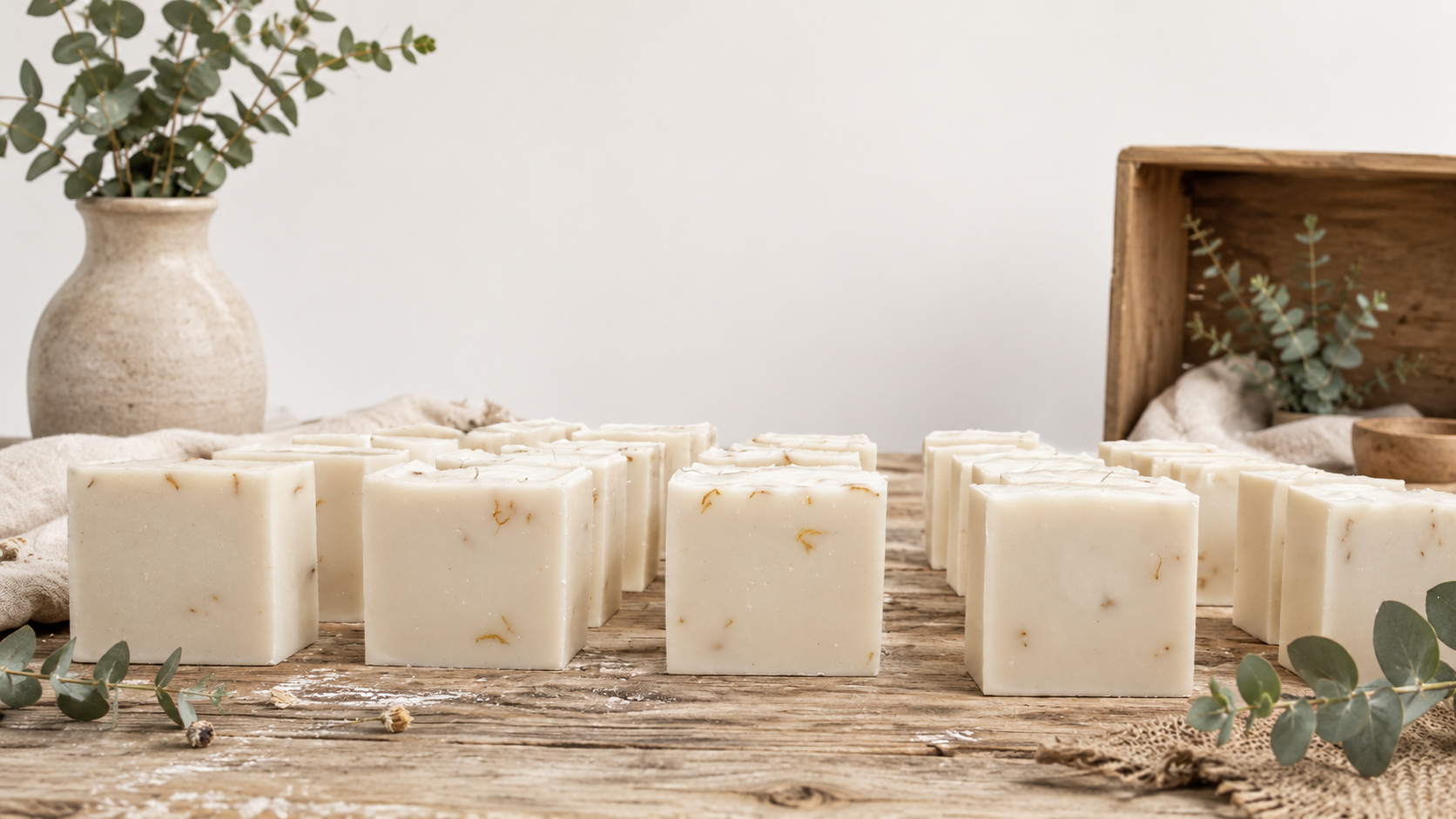 Natural raw ingredients: lavender, sage, shea butter, cedar wood, and essential oils